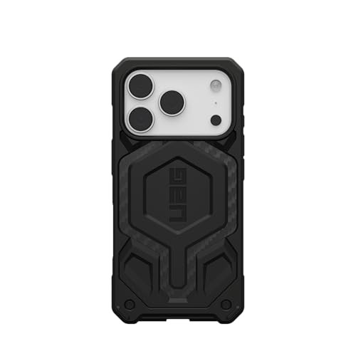 Заштитна маска за телефон UAG Monarch Pro за iPhone 17 Pro, MagSafe, карбонски влакна, црна