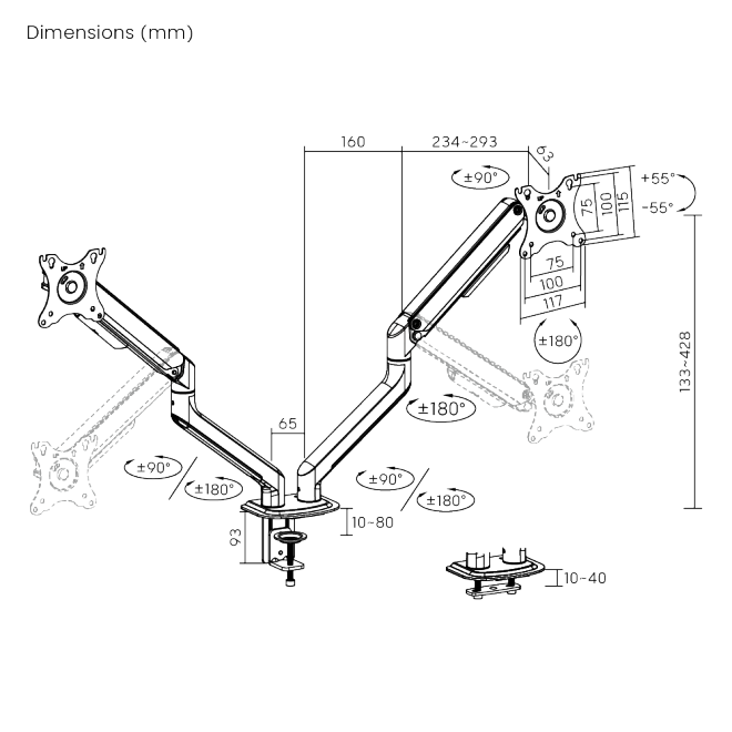 [OUTLET] Mbajtëse monitori Brateck LDT63-C024, levizëse, 17"-32", 9 kg
