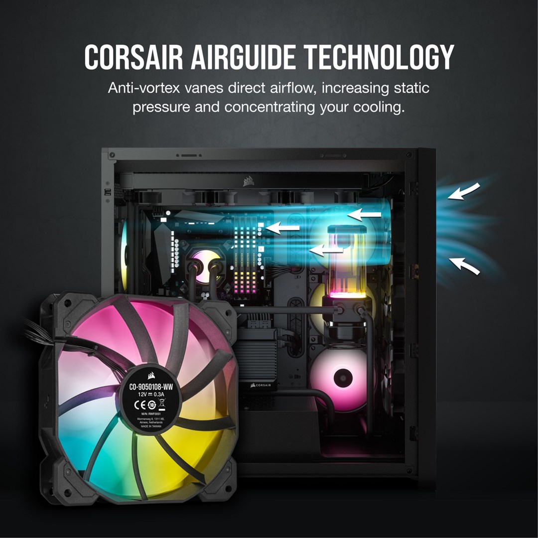Set ventilatorë CORSAIR iCUE SP120 RGB ELITE, 120mm, PWM, 1500 RPM, i zi