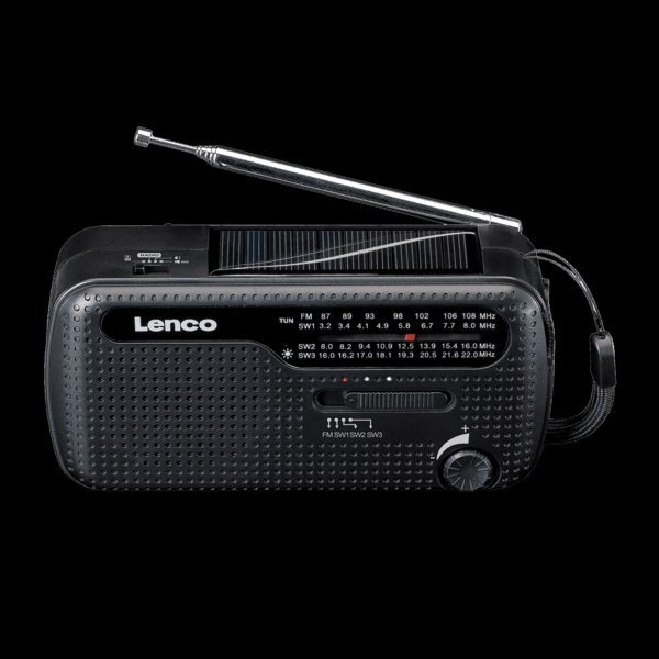 Radio emergjente portative Lenco MCR-113BK, crank dhe solar, power bank 1200mAh, e zezë