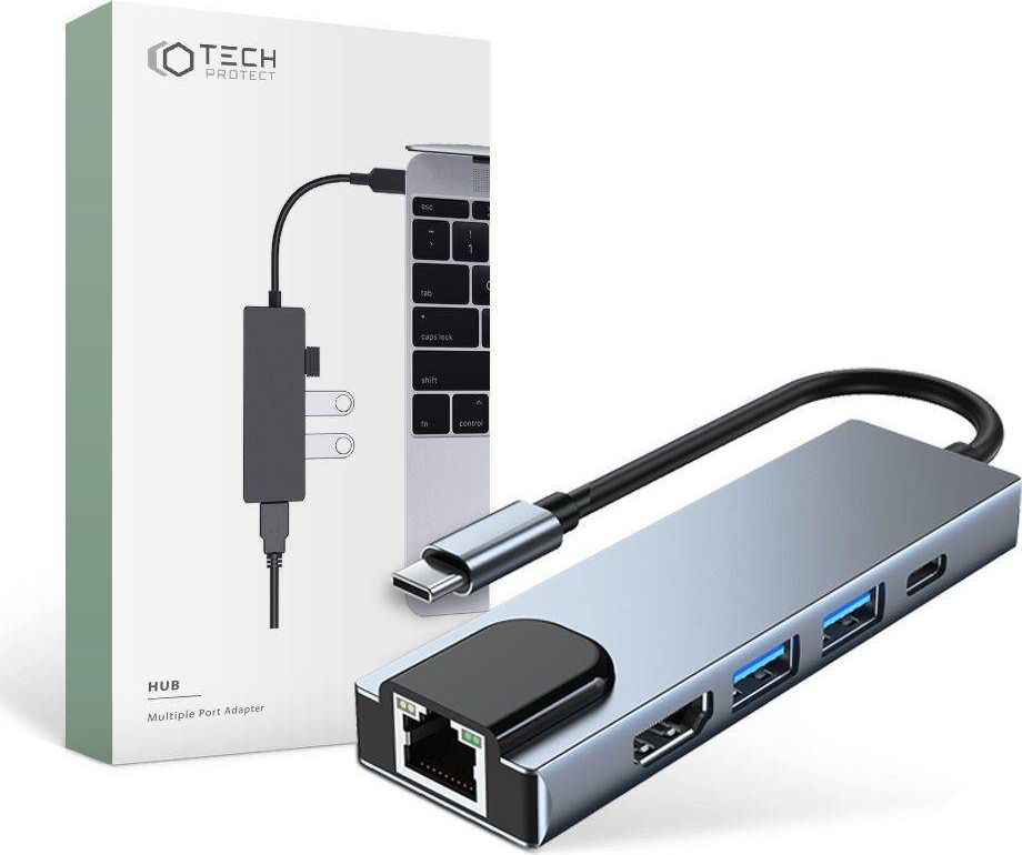 Stacion docking Tech-Protect V3 5-in-1, USB-C, HDMI, gri