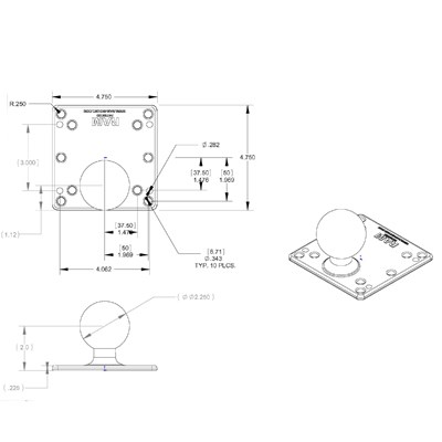 Pllakë VESA RAM 100x100mm, 4.75", D Size Ball, e zezë