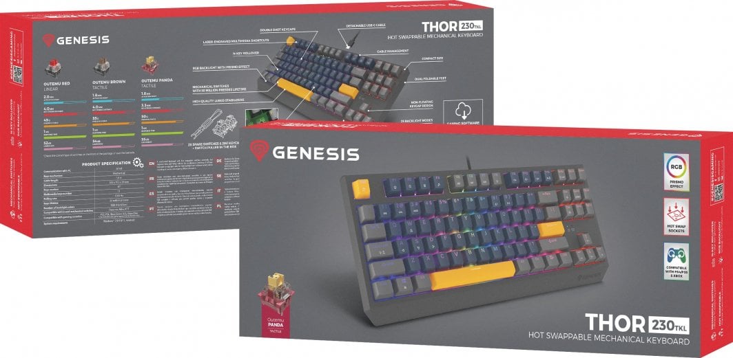 Механичка тастатура Genesis Thor 230 TKL, Outemu Panda, RGB, црна