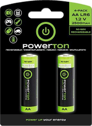 Полначливи батерии Powerton AA HR6, 2500mAh, 1.2V, пакување 20 парчиња