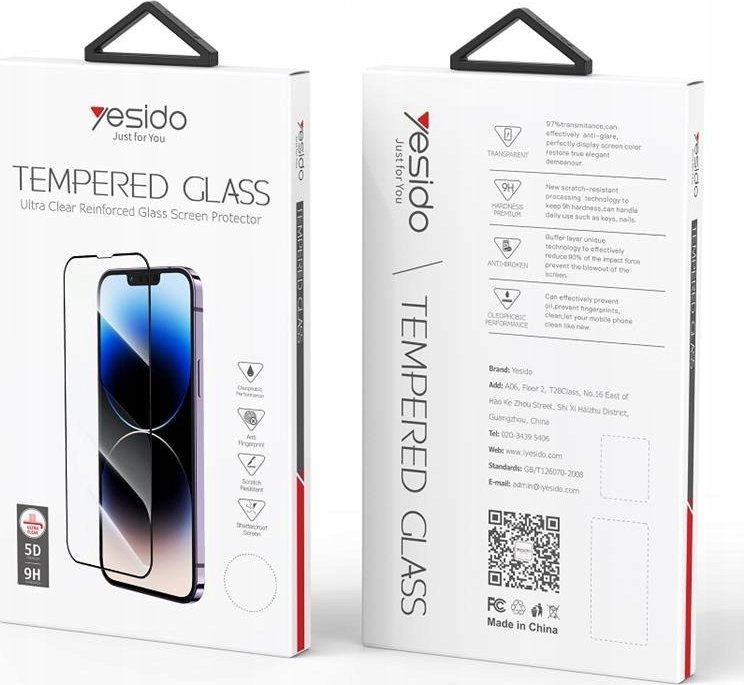 Заштитно стакло Yesido 5D Glass TG01, за iPhone 14 Pro, проѕирно