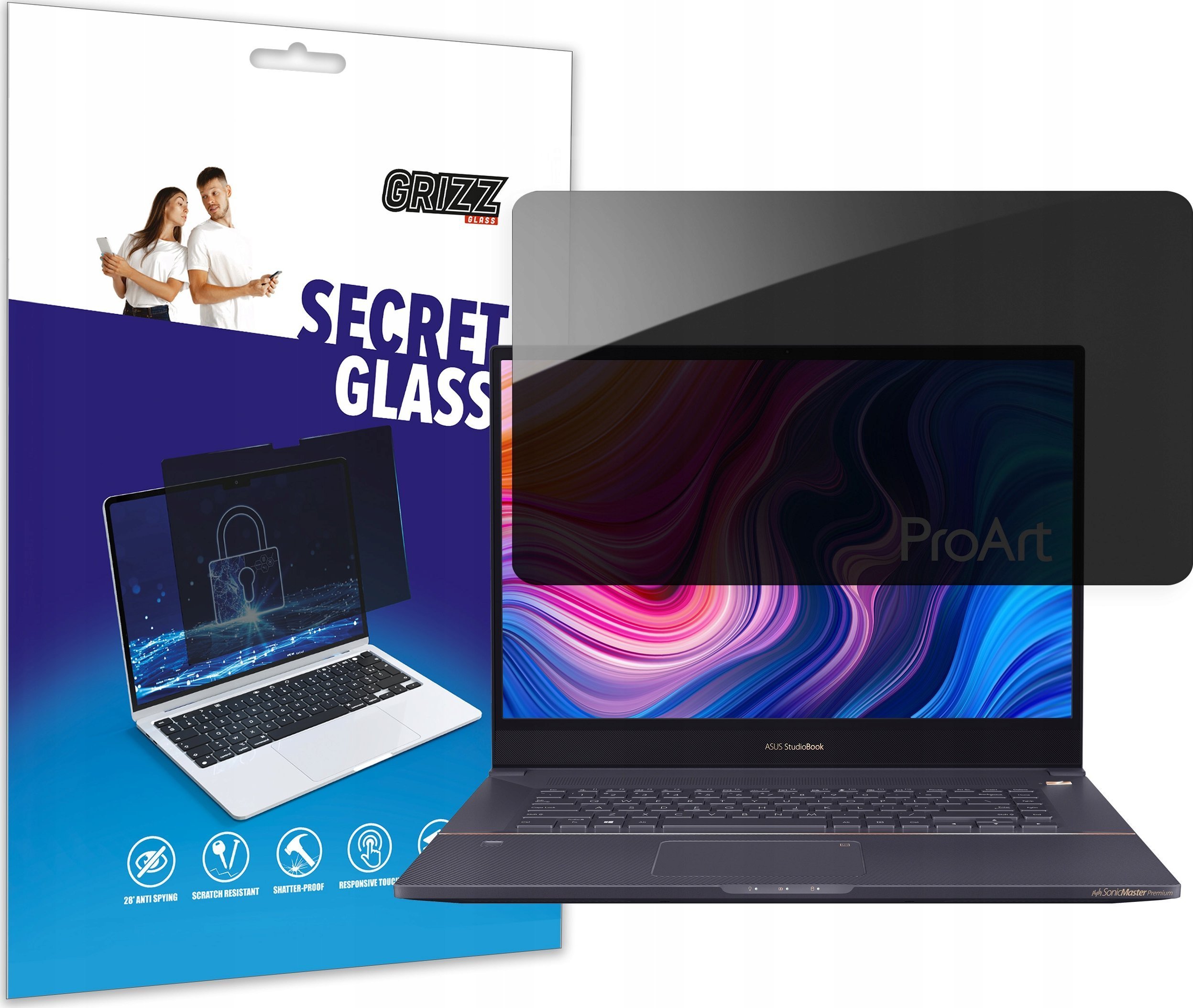 Filtër privatësie për laptop GrizzGlass SecretGlass, 17", xham mbrojtës, transparent