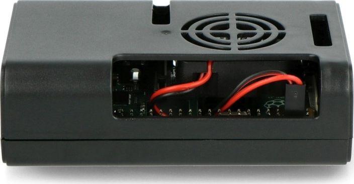 Kuti mbrojtëse JustPi për Raspberry Pi 4B, me ventilator, plastike, e zezë