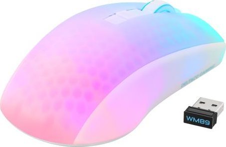Maus gaming DELTACO GAMING WM89, wireless, 10000DPI, i bardhë transparent