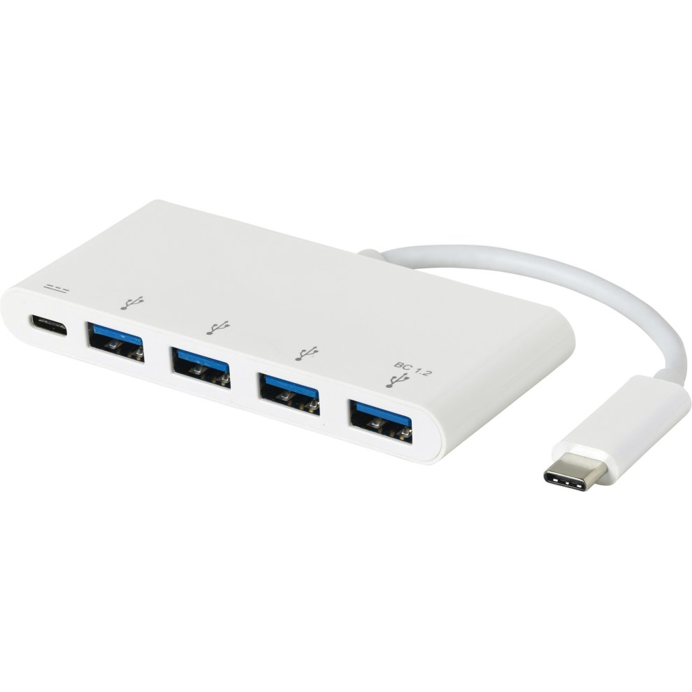 USB C хаб ESTUFF ES623007WH, 4x USB 3.0, 5 Gbps, бел
