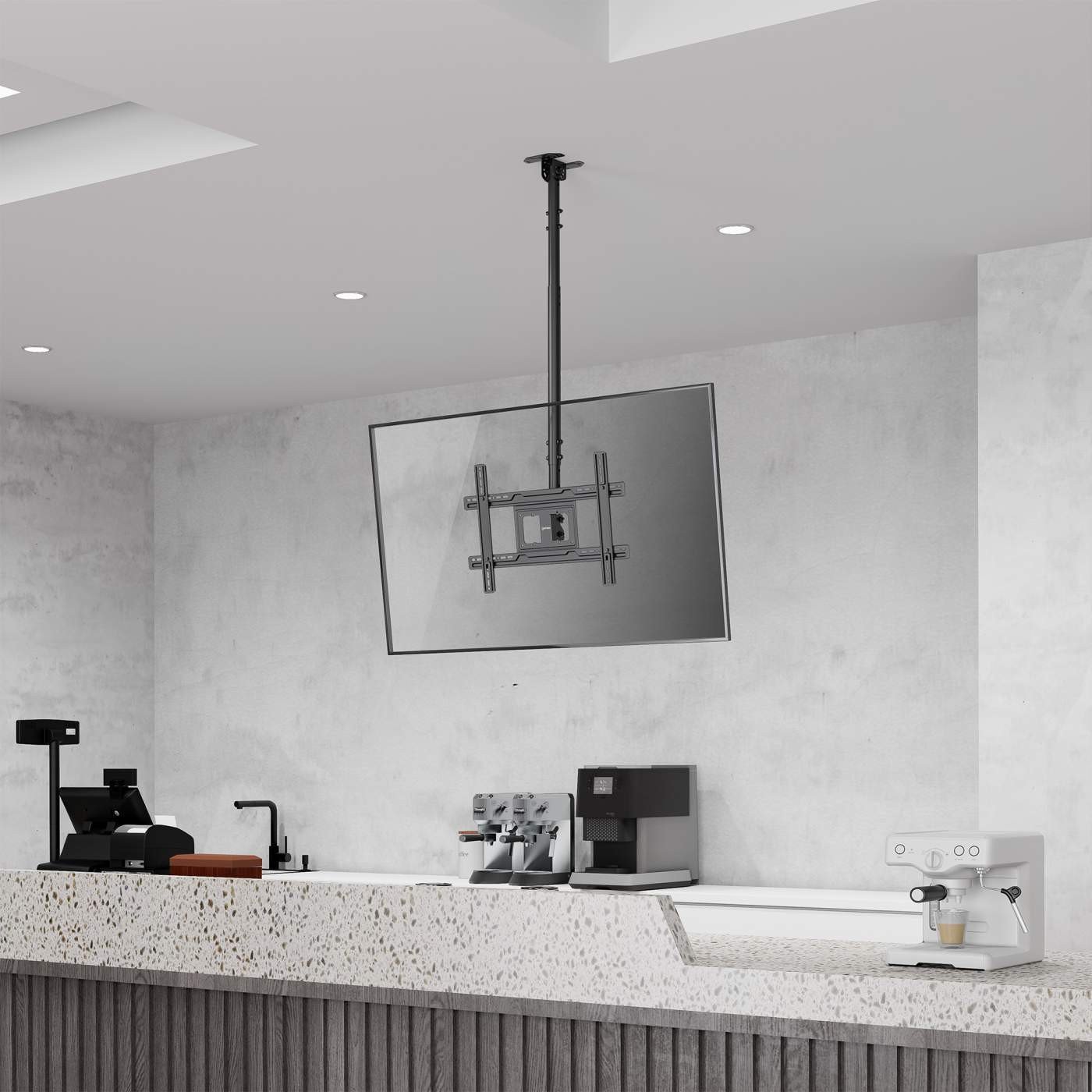 Mbajtëse tavani për televizor Manhattan, 37"-65", lartësi e rregullueshme, metalike, e zezë