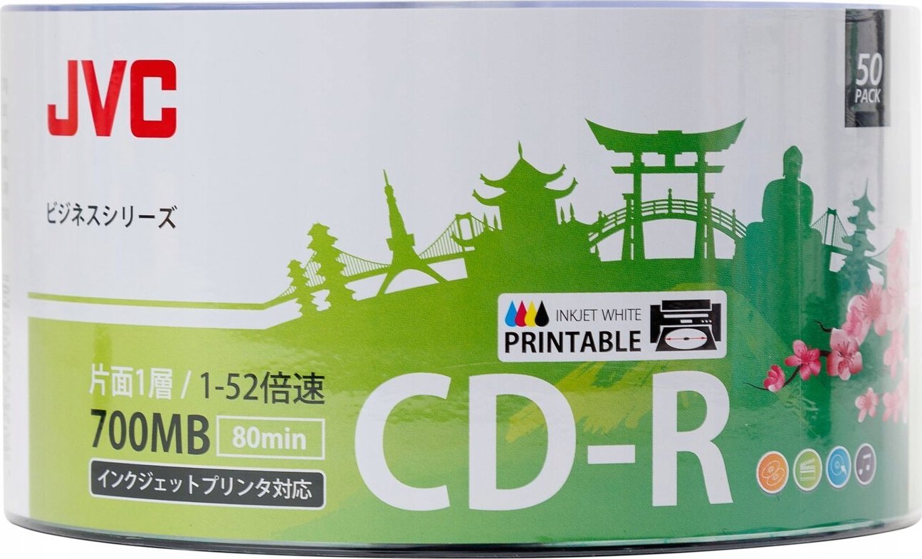 Disqe CD R JVC Full Face Printable, 700MB, 52x, 50 copë