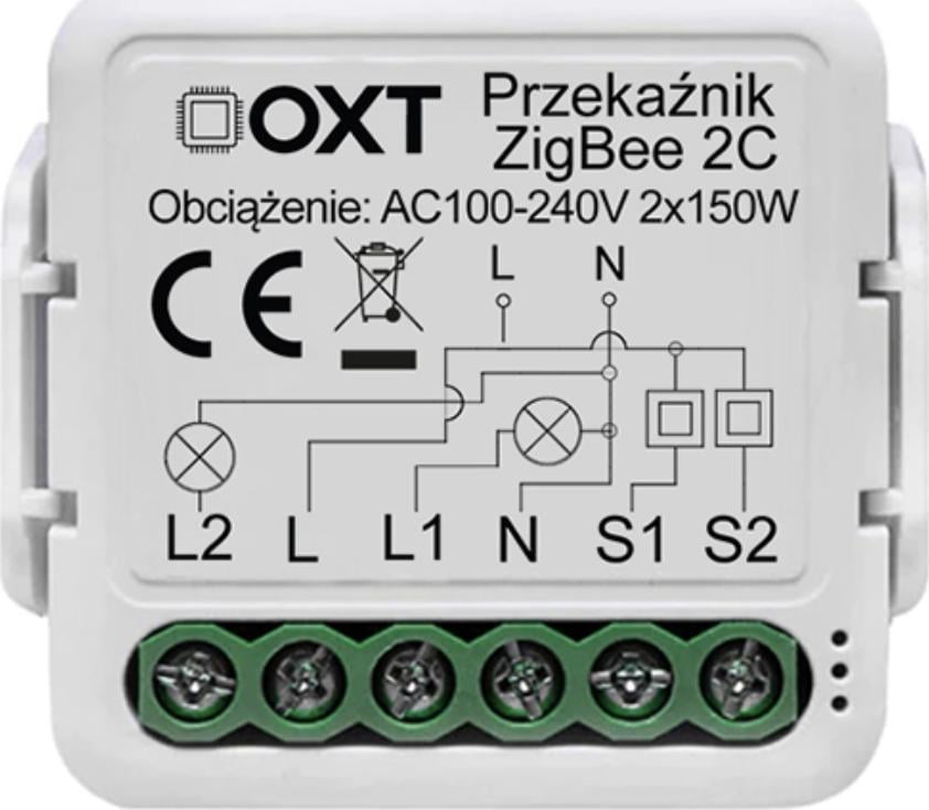 Modul inteligjent OXT Mini Relay, 2 qarqe, ZigBee Tuya, i bardhë