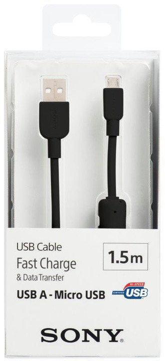 Kabllo Sony, USB-A në micro USB, 2.4A, 1.5m, e zezë
