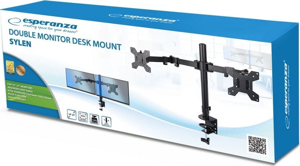 Држач за монитори за маса Esperanza Sylen ESP-ERW018, 2 монитори, 10"-27", црна