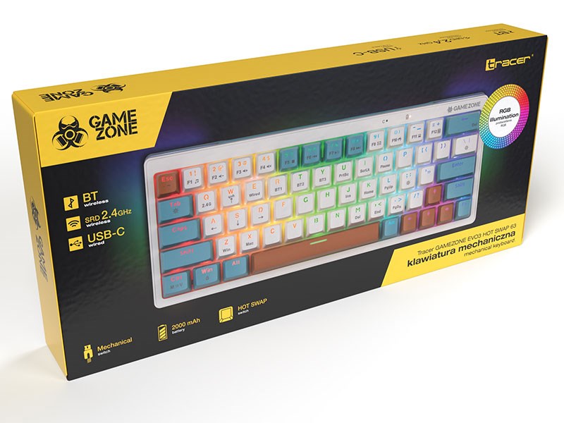 Tastierë mekanike Gaming Tracer GAMEZONE EVO3, USB, RGB, e bardhë