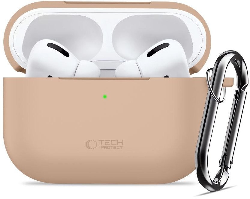 Kuti mbrojtëse Tech-Protect Silicone Hook për Apple AirPods Pro 3, silikon, me karabinë, Caffe Latte