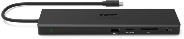 Docking station PORT CONNECT 11në1, 1x4K, RJ45, HDMI, Display Port, VGA, USB-C 100W, 4xUSB-A, micro / SD, i zi