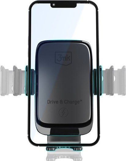 Mbajtës telefoni për veturë 3MK Drive &amp; Charge, karikim wireless 15W, montim në grilë dhe xham, i zi