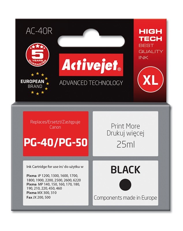 Ngjyrë për printer Activejet AC-40R (zëvendësim për Canon PG-40/PG-50), 25 ml, e zezë