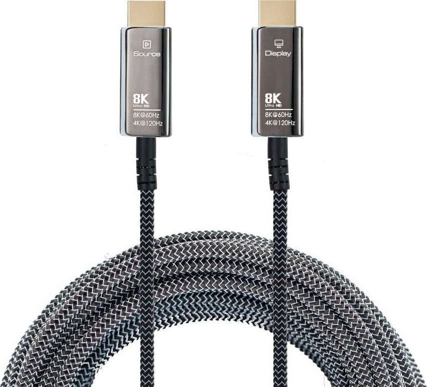 Kabllo HDMI PremiumCord Ultra High Speed 2.1, fibër optike, 20m, 8K, kontakte të pozinkuara me ar