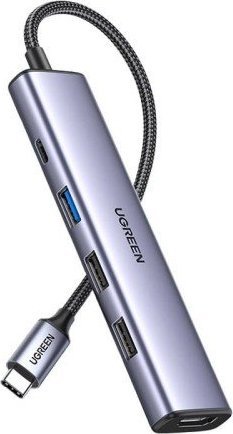 HUB USB Ugreen CM478, 5 në 1, 4K HDMI, PD 100W, gri