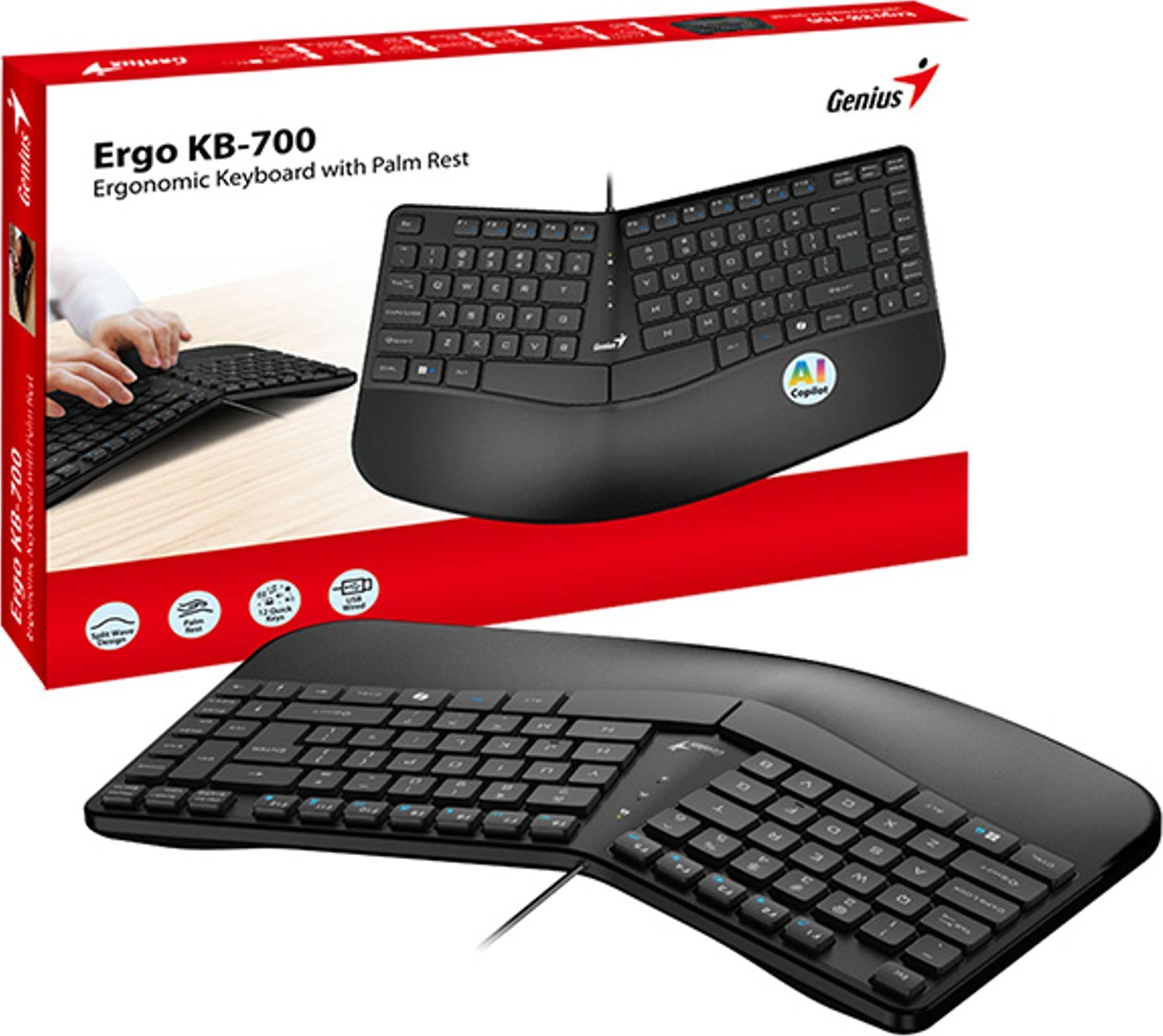 Tastierë Genius Ergo KB-700, ergonomike, USB, e zezë
