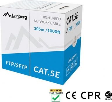 Мрежен кабел Lanberg LCS5-11CU-0305-S, Cat 5e S/FTP, 305m, сив