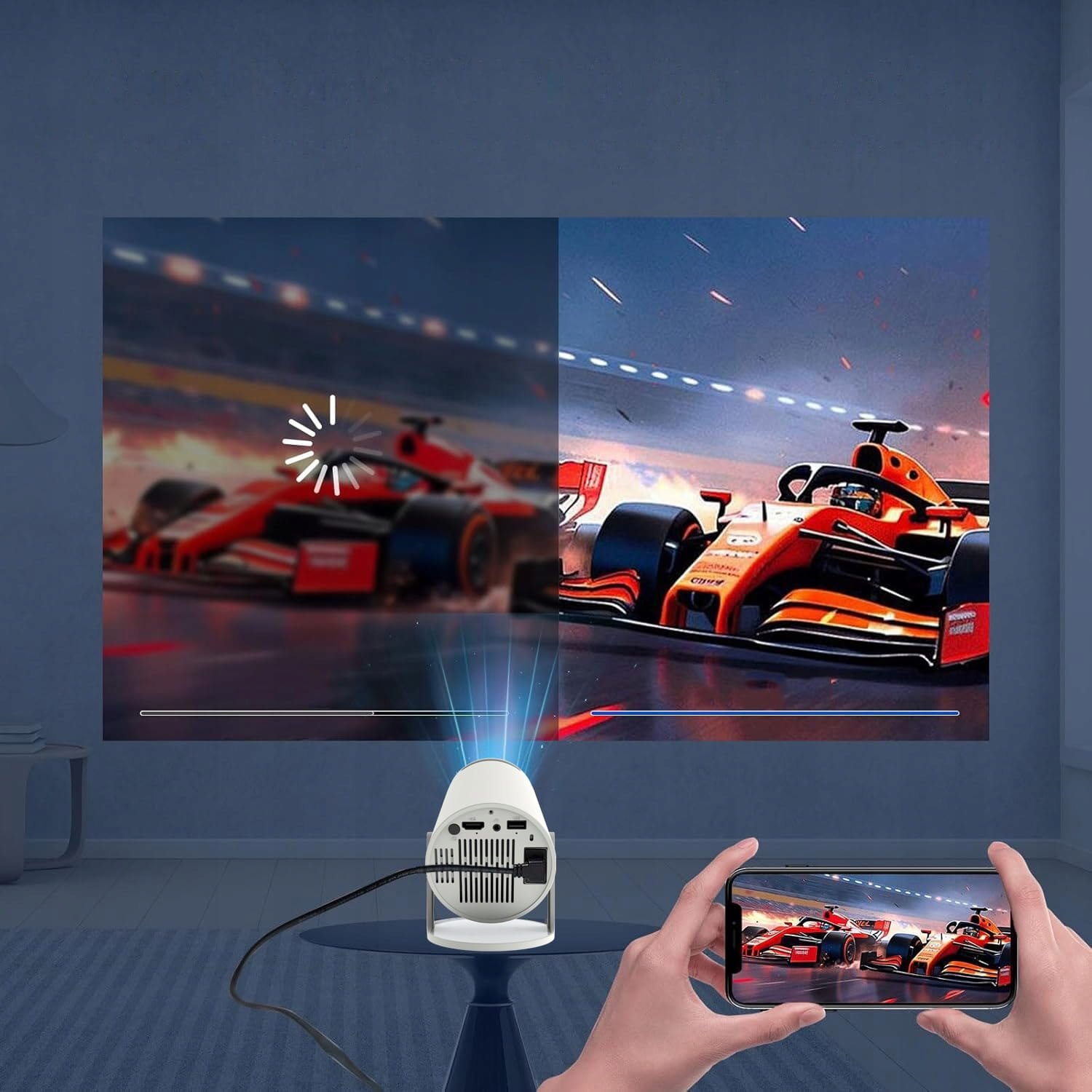 Портабилен проектор Зенwире R1 МИНИ, Андроид 12, Фул ХД 4К, сив