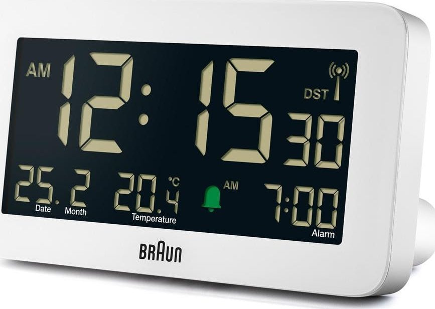 Radio me alarm Braun BC10 DCF, dixhitale, me ekran LCD, e bardhë