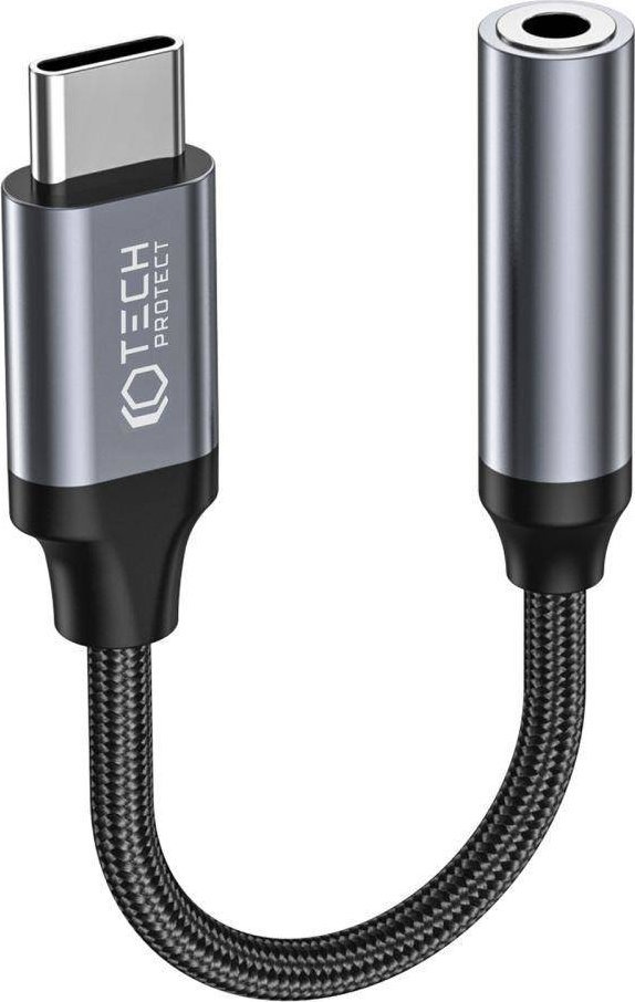 Adapter audio Tech-Protect UltraBoost, USB-C në 3.5mm, i zi