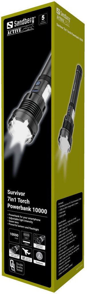 Powerbank Sandberg Survivor 7in1 Torch, 10000 mAh, me elektrik LED, i zi