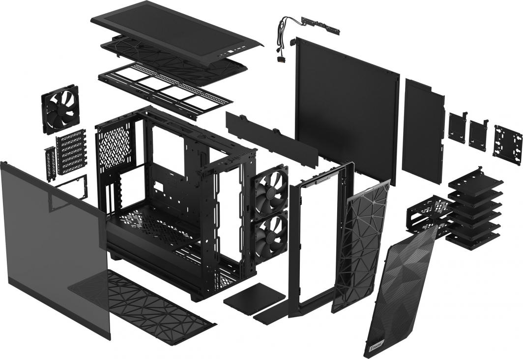 Kasë Fractal Design Meshify 2 TG Light Tint, e zezë, Midi Tower