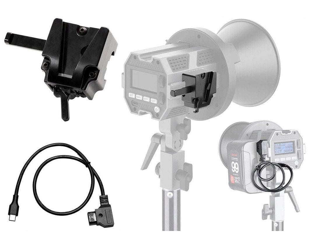 Сет адаптер V-Mount Colbor VM2-KIT, за светла CL60 CL100X, кабел D-Tap во Type-C, црн