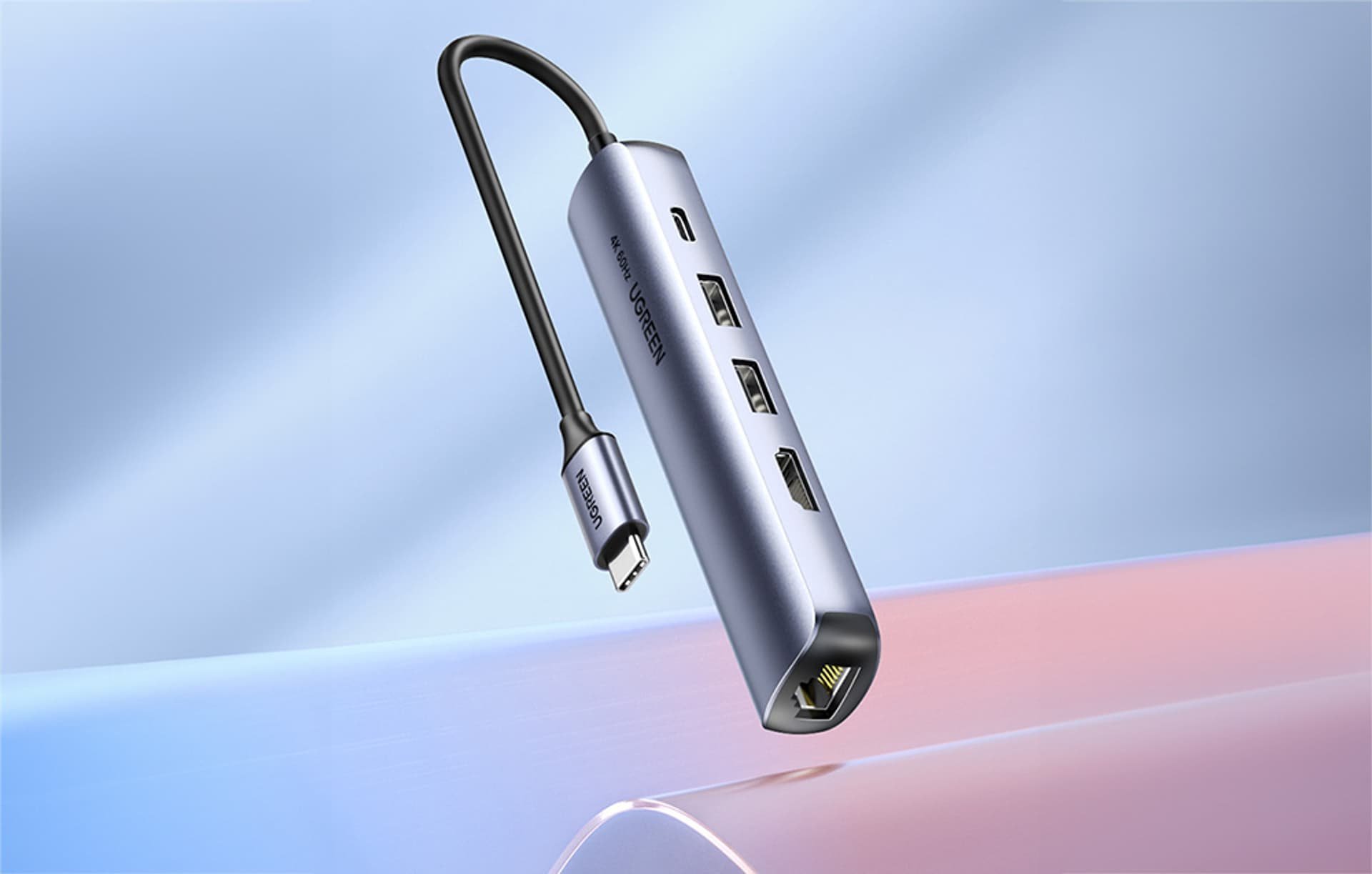 Hub USB C Ugreen Revodok CM418, 2x USB, HDMI 4K 30Hz, RJ45 1Gb, gri