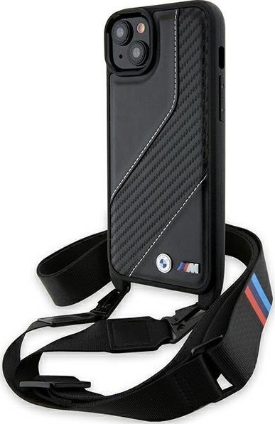 Mbulesë telefoni BMW M Edition Carbon Stripe me rrip, për iPhone 15 14 13, e zezë