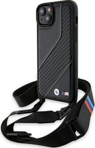 Mbulesë telefoni BMW M Edition Carbon Stripe me rrip, për iPhone 15 14 13, e zezë
