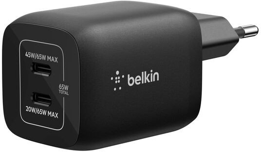 Ѕиден полнач Belkin ENA007KQBK, 2x USB-C, брзо полнење, црн