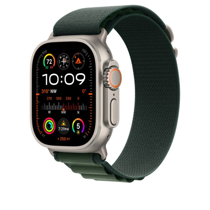 Apple Watch 49mm Loop, Dark Green Alpine Loop, Natural Titanium Finish, S