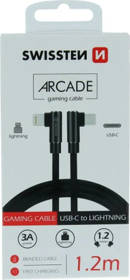 Kabllo karikimi Swissten Arcade, USB C në Lightning, 1.2m, 3A, e zezë