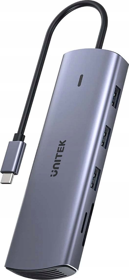 Hub USB C Unitek 9in1, HDMI VGA, Gigabit Ethernet, gri