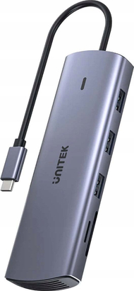 Hub USB C Unitek 9in1, HDMI VGA, Gigabit Ethernet, gri