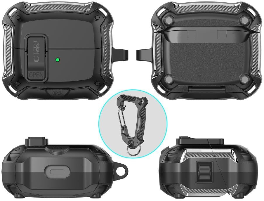 Futrollë për kufje Tech-Protect Carbonox Case, Samsung Galaxy Buds3 Buds3 Pro Buds3 FE, e zezë