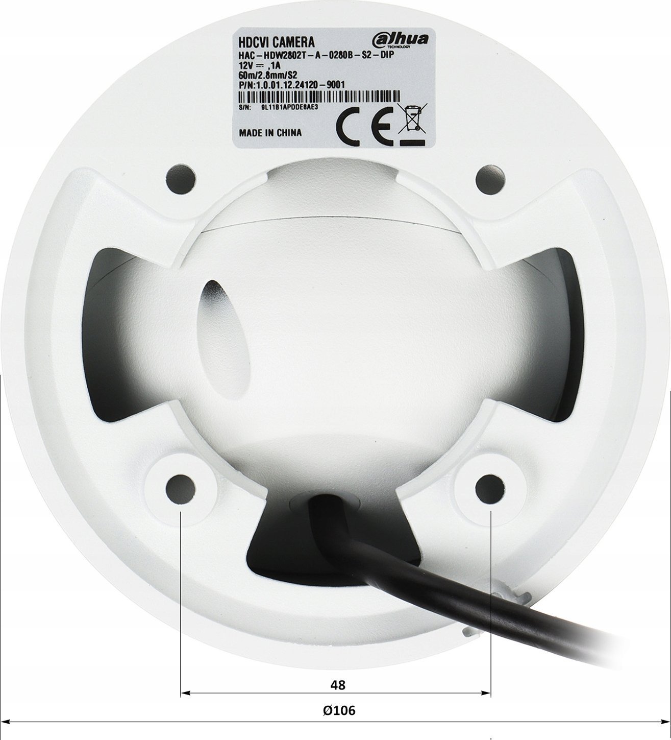 Камера за безбедност Dahua HAC-HDW2802TP-A-0280B-S2-DIP, 4MP, Starlight HDCVI, бела