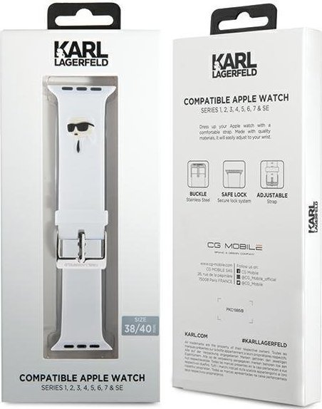 Ремче за часовник Karl Lagerfeld Karl Head NFT за Apple Watch, 38/40mm, силикон, бело