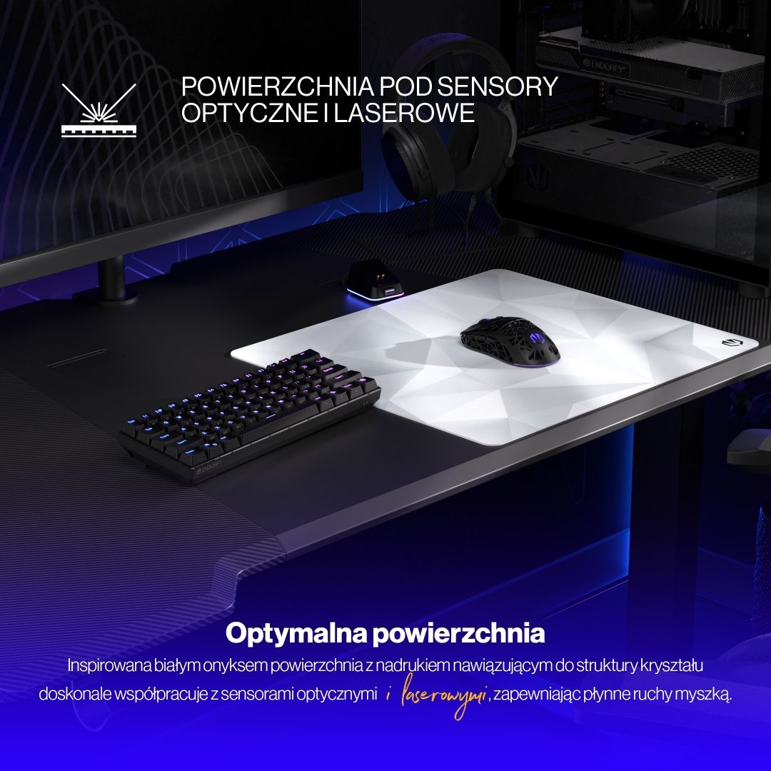 Mouse pad gaming Endorfy Crystal Onyx White L, 450x400mm, bardh e zi