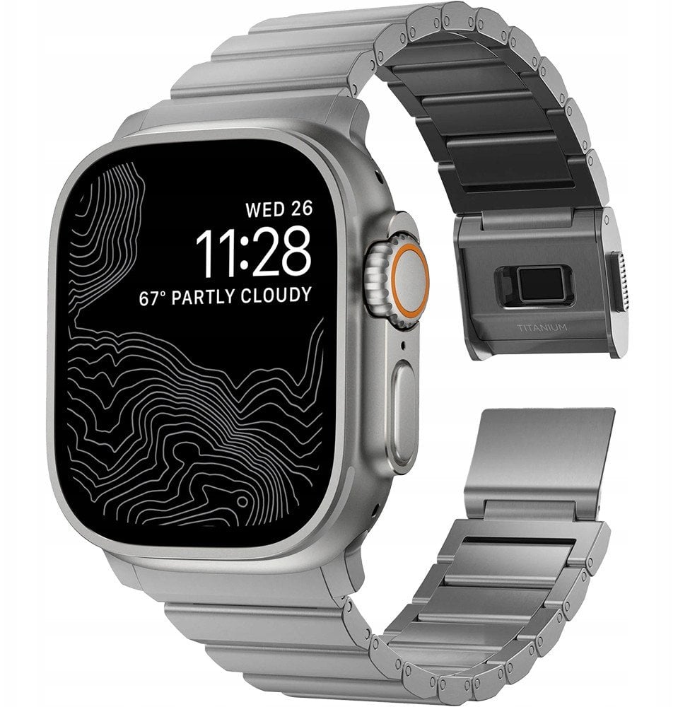 Rrip ore Nomad Titanium Band për Apple Watch 45 49mm, titan, ngjyrë argjend