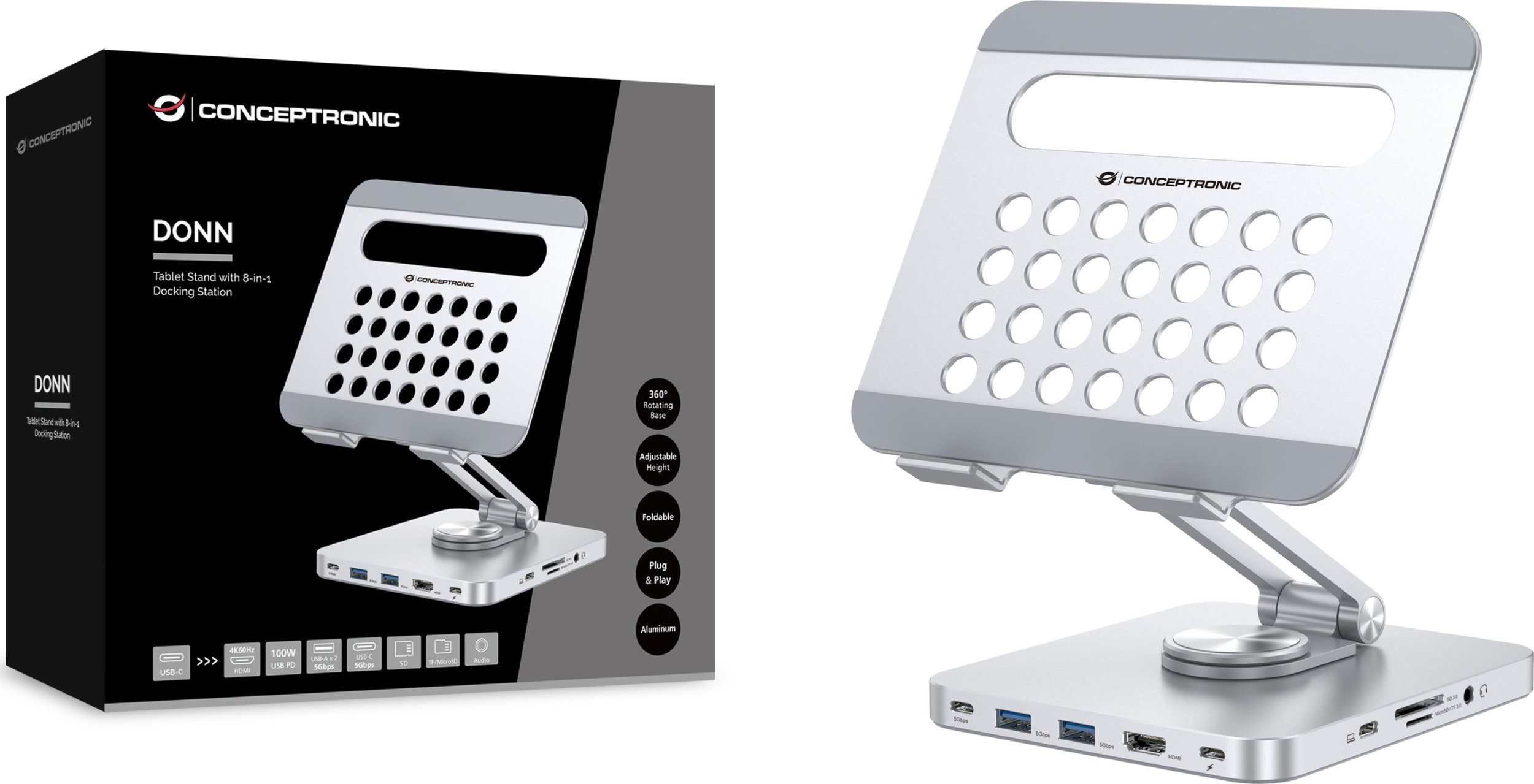 Stacion dokimi LevelOne Conceptronic DONN26G, 8 në 1, 100W PD, argjendtë