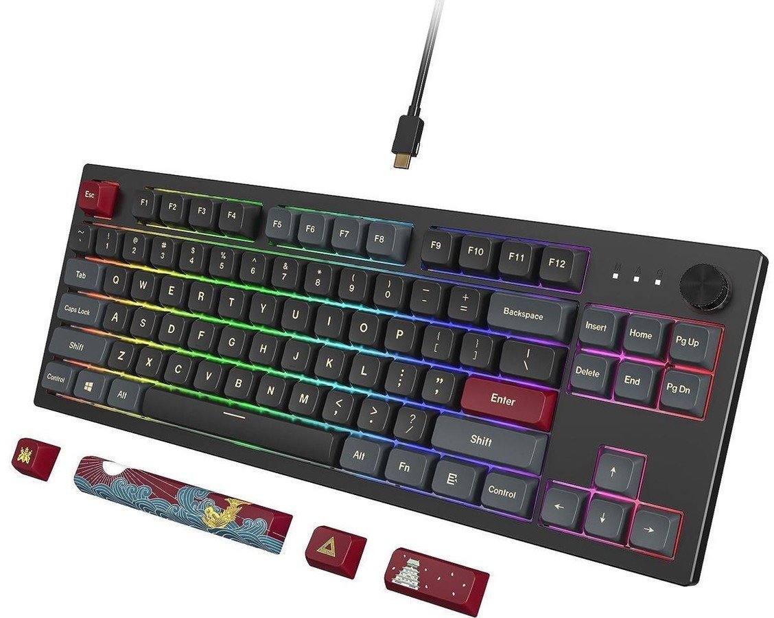 Tastierë mekanike gaming Montech MKey TKL Darkness, Gateron G Pro 2.0 Yellow, RGB, e zezë