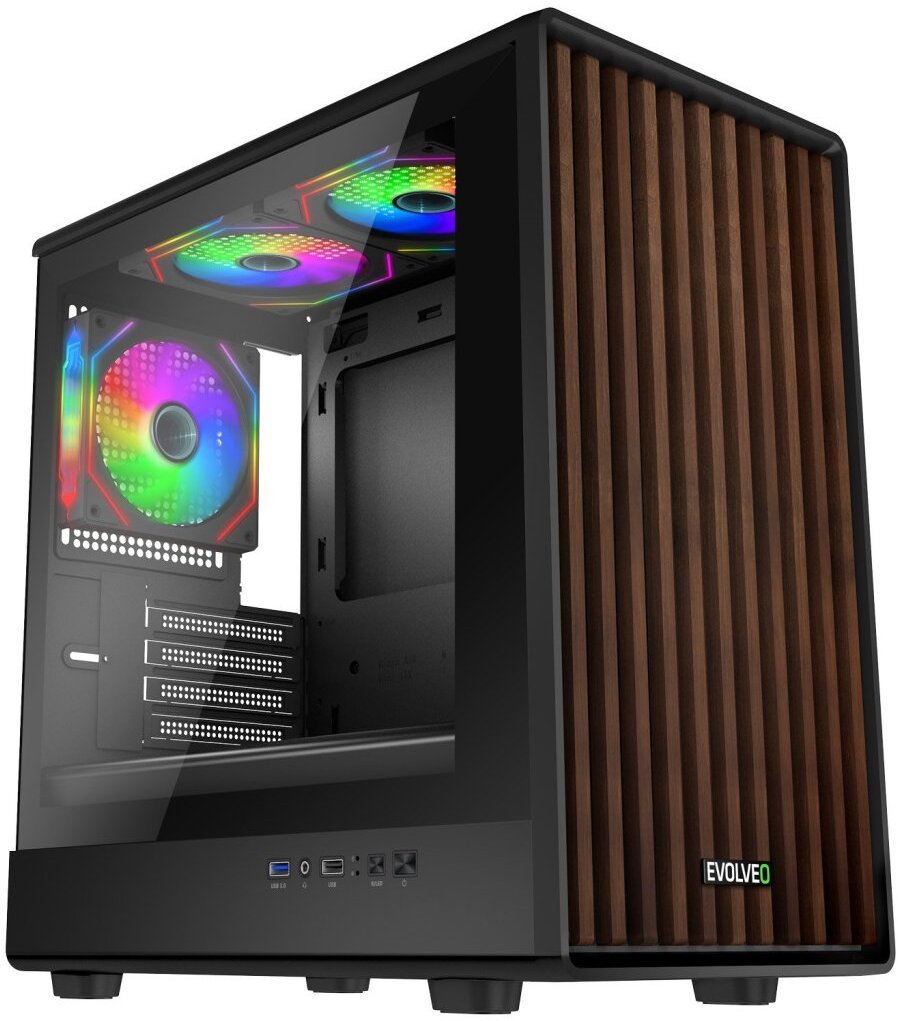 Kuti kompjuteri EVOLVEO Panthera, mATX Midi Tower, 3x ventilator ARGB 120mm, panel druri, anë xhami e zezë
