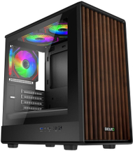 Куќиште за компјутер EVOLVEO Panthera, mATX Midi Tower, 3x вентилатор ARGB 120mm, дрвен панел, црна стаклена страна